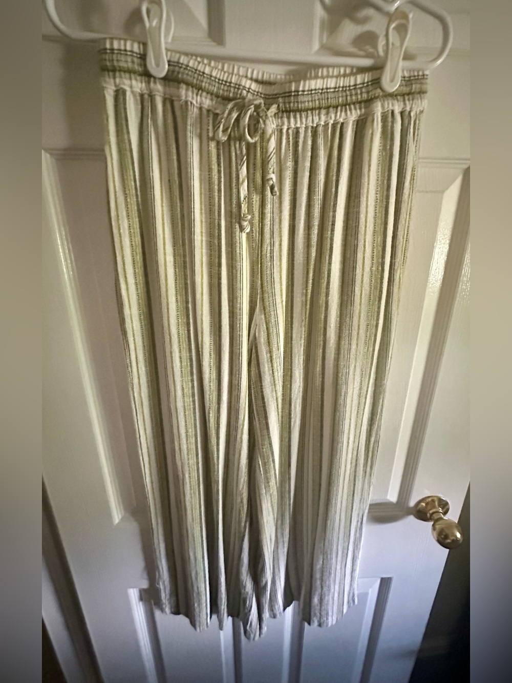 Tribal Women’s Pull-On Wide Leg Pants in Cream and Olive Stripes